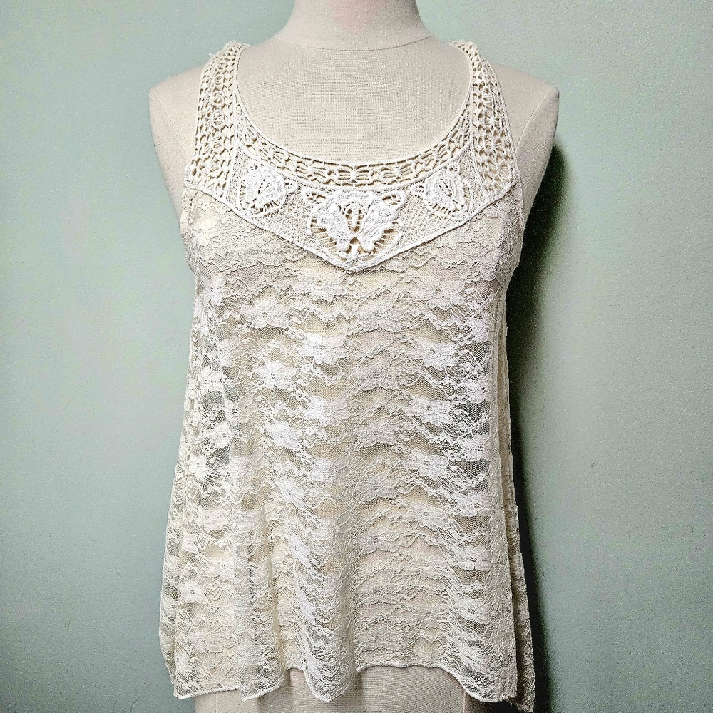 Wallflower Lace Tank Top Ivory Cream Floral Butterfly Coquette Goth Y2K